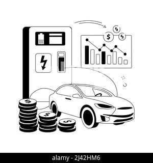 Illustrazione vettoriale del concetto astratto di risparmio di carburante. Chilometraggio del gas, risparmio di carburante, motore ecologico efficiente, stazione di servizio, rifornimento a mano, indicatore di livello Illustrazione Vettoriale