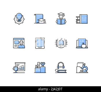 Istruzione moderna - icone moderne di stile di disegno di linea impostate Illustrazione Vettoriale