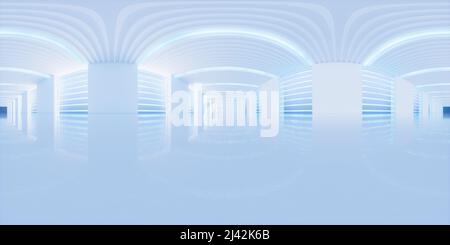 Tunnel bianco vuoto, rendering 3D. vista panoramica a 360 gradi. Disegno digitale del computer. Foto Stock