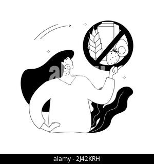 Illustrazione vettoriale del concetto astratto di allergia alimentare. Intolleranza agli ingredienti alimentari, trattamento allergico, identificazione degli allergeni, fattore di rischio, pro eruzione cutanea Illustrazione Vettoriale