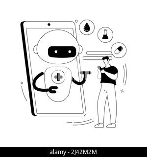 Chatbot nell'illustrazione vettoriale astratta del concetto di sanità. Caregiver di intelligenza artificiale, uso sanitario chatbot, consultazione anonima, clinica Illustrazione Vettoriale