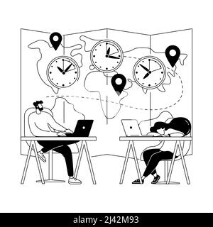 Illustrazione vettoriale del concetto astratto dei fusi orari. Time standard, coordinamento internazionale delle attività, gestione delle riunioni, convertitore utc, gmt, World clo Illustrazione Vettoriale