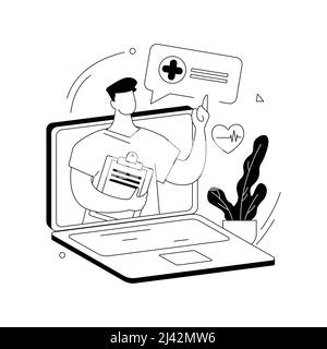 Illustrazione vettoriale del concetto astratto di TeleHealth. Assistenza medica virtuale, ricovero a distanza, consulenza medica, appuntamento per la telegHealth, pandemia di coronavirus l Illustrazione Vettoriale