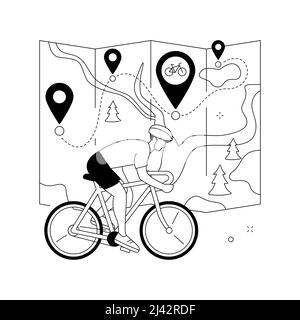 Illustrazione vettoriale del concetto astratto della rete dei percorsi ciclistici. Pista ciclabile nazionale, rete ciclabile, attività ricreative all'aperto, mappa della città in bicicletta, parco in bicicletta Illustrazione Vettoriale
