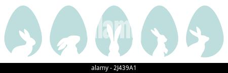 Set di uova di pasqua con silhouette di coniglio Illustrazione Vettoriale