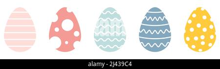 Set di uova di pasqua in colori pastello. Illustrazione vettoriale isolata su sfondo bianco Illustrazione Vettoriale