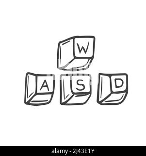 Tasti della tastiera WASD utilizzati nei videogiochi per PC. Idea di gioco. Videogiochi Illustrazione Vettoriale