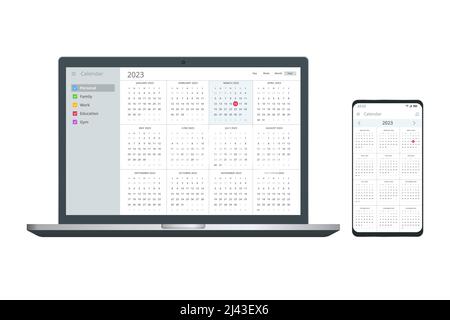 Gestione dell'organizzazione di Calendar Planner. Appuntamento evento calendario elettronico digitale sullo schermo Illustrazione Vettoriale