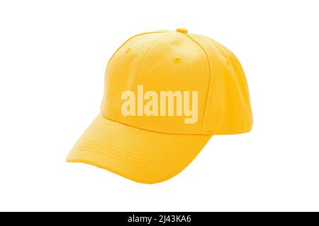 Cappello giallo da baseball isolato su sfondo bianco. Con percorso di taglio Foto Stock