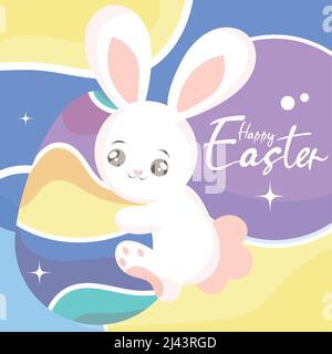 Felice coniglietto abbracciando un uovo di pasqua felice stagione di pasqua Vector Illustrazione Vettoriale