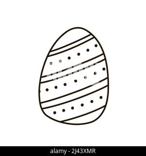 Uovo di Pasqua decorato carino isolato su sfondo bianco. Illustrazione vettoriale disegnata a mano in stile doodle. Perfetto per design, biglietti e logo per le vacanze Illustrazione Vettoriale