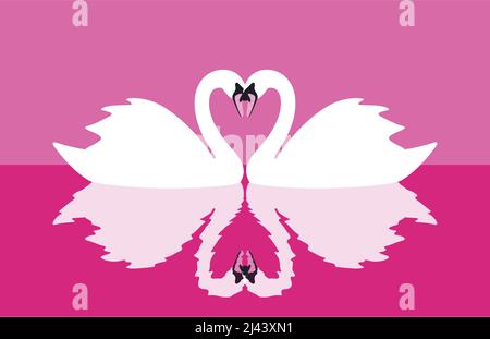 Due cigni faccia a faccia il nuoto e la riflessione in acqua, illustrazione vettoriale Illustrazione Vettoriale