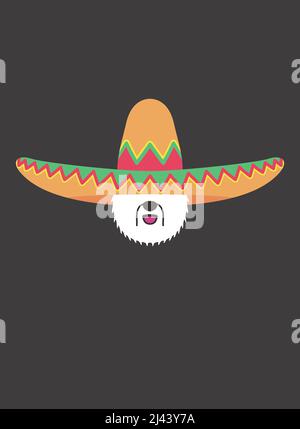 Portrait of Old English Sheepdog, wearing sombrero cap, like Mexican cool style Stock Vector