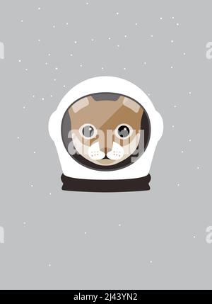 Ritratto di gatto, con cappuccio spaziale, come un astronauta, stile cool, cosplay Illustrazione Vettoriale