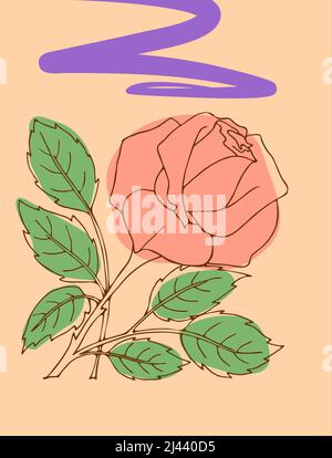 illustrazione pastello con fiore di rosa su sfondo rosa Foto Stock