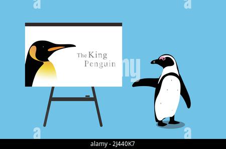 Penguin usando la lavagna di riunione di affari, come un insegnante, illustrazione vettoriale Illustrazione Vettoriale