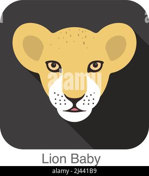 Cute Lion bambino, Cat razza faccia cartoon disegno icona piatta Illustrazione Vettoriale