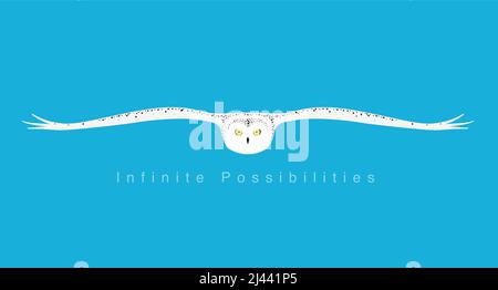 OWL che si espande è ali, volare alla fotocamera, icona piatta semplice design, illustrazione vettoriale Illustrazione Vettoriale