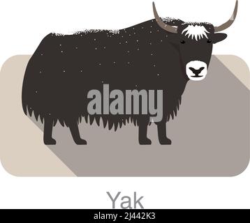 Yak in piedi a terra, e un po' di neve sul suo corpo Illustrazione Vettoriale