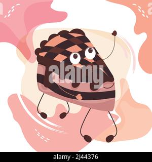Isolato pezzo felice di torta carino panetteria personaggio Vector Illustrazione Vettoriale