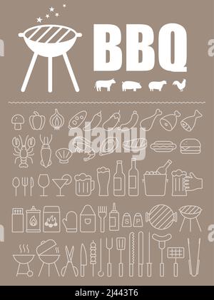 Semplice insieme di barbecue relativi linea del vettore delle icone, illustrazione vettoriale Illustrazione Vettoriale