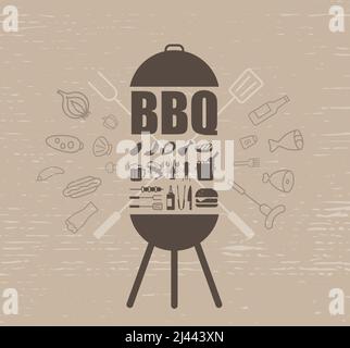 Modello di disegno di invito del partito del barbecue, illustrazione vettoriale Illustrazione Vettoriale