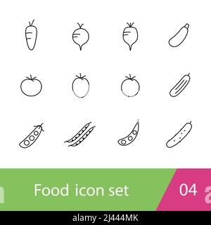 Disegno del set di icone di verdure del supermercato, illustrazione vettoriale Illustrazione Vettoriale