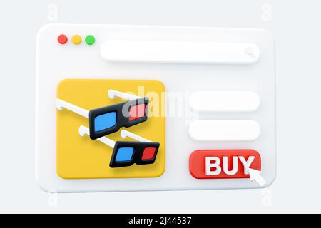 3D rendering pagina web 3D occhiali illustrazione 3D glasses. pagina web Foto Stock