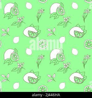 motivo di frutta grafico senza cuciture su sfondo menta Foto Stock