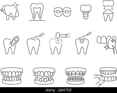 Icone di linea sottile dei denti, illustrazione vettoriale Illustrazione Vettoriale