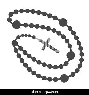 Rosary perline silhouette. Gioielli di preghiera per la meditazione. Cappelletto cattolico con croce. Simbolo di religione. Illustrazione vettoriale. Illustrazione Vettoriale