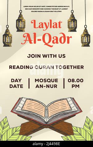 laylat al-qadr modello poster banner verticale Illustrazione Vettoriale