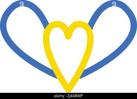 Amore elemento clipart Ucraina. Cuori vettoriali blu e giallo con ali, colori della bandiera Ucraina Illustrazione Vettoriale