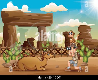 Felice vacanza con vedere gli animali nel deserto Illustrazione Vettoriale