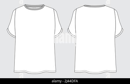 Maglia oversize Top Camicietta moda tecnica disegno piatto modello di illustrazione vettoriale vista frontale e posteriore. Abbigliamento Mock up CAD per le Signore Illustrazione Vettoriale