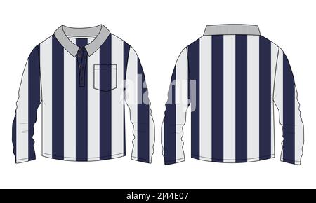 Polo tecnico moda flat sketch vettoriale illustrazione modello vista frontale e posteriore isolato su sfondo bianco Illustrazione Vettoriale