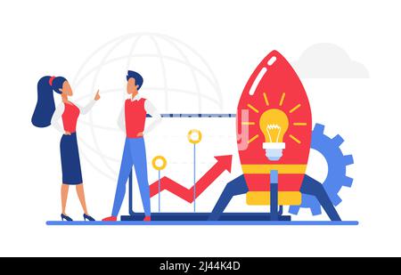 Lanciare soluzioni innovative e creative efficaci. Idee per la crescita aziendale e il processo di intelligence Illustrazione Vettoriale