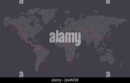Mappa labirintica del mondo . Mappa della terra. Illustrazione vettoriale Illustrazione Vettoriale