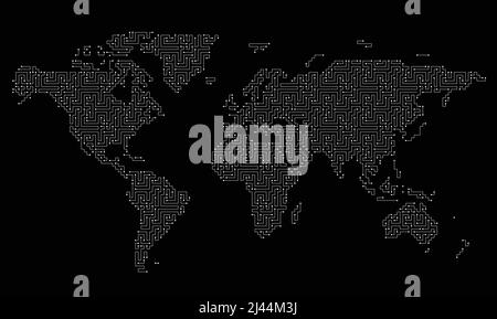 Mappa labirintica del mondo . Mappa della terra. Illustrazione vettoriale Illustrazione Vettoriale