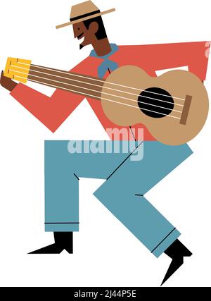agricoltore maschile che suona il personaggio della chitarra Illustrazione Vettoriale