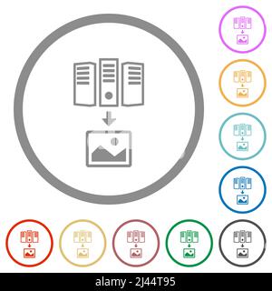 Scarica l'immagine da icone a colori piatte con contorno del server e contorni rotondi su sfondo bianco Illustrazione Vettoriale
