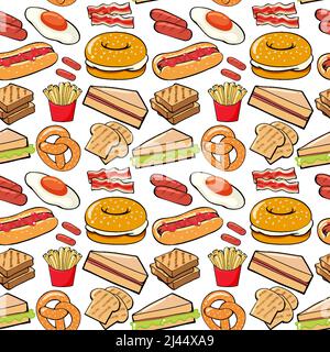 Design dello sfondo senza cuciture con illustrazioni di alimenti diverse Illustrazione Vettoriale