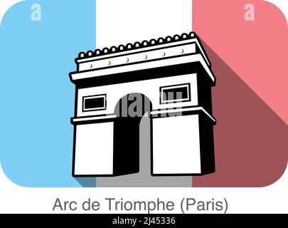 Arc De Triomphe famoso punto di riferimento, design a icone piatte, famoso punto panoramico Illustrazione Vettoriale