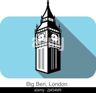 Big Ben, Londra, famoso punto di riferimento piatta design icona Illustrazione Vettoriale