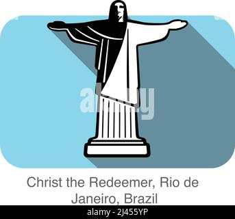 Redeemer Christ, famous landmark of the world flat icon, vector Stock Vector