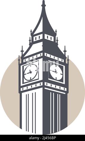 Big Ben, Londra, famoso punto di riferimento piatta design icona Illustrazione Vettoriale