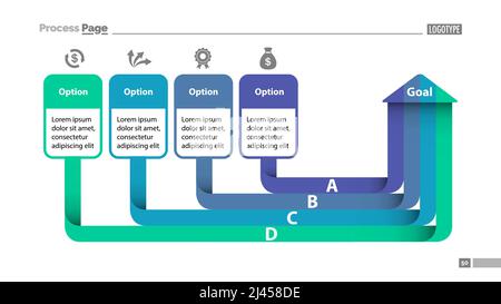 Modello di diapositiva con diagramma a quattro opzioni. Dati aziendali. Concetto creativo per infografica, presentazione, progetto, report. Può essere utilizzato per argomenti come la mana Illustrazione Vettoriale