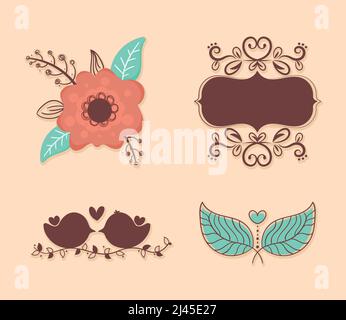 set di cornici per matrimoni con decorazione Illustrazione Vettoriale