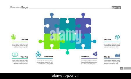 Diagramma puzzle con sei elementi. Diagramma ciclo, grafico, layout. Concetto creativo per infografica, presentazione, progetto, report. Può essere utilizzato per argomenti Illustrazione Vettoriale