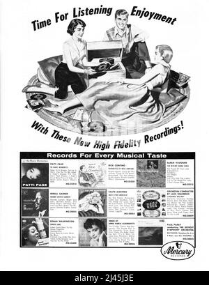 Un annuncio a pagina intera della Mercury Records in una rivista musicale del 1955 con 9 album in EP per "Every musical Taste". Foto Stock